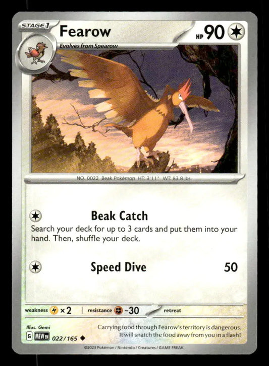 2023 Scarlet & Violet: 151 Fearow #022/165 Base Uncommon NM - Pokémon Card Single
