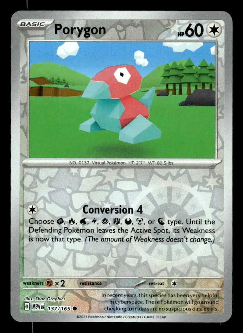 2023 Scarlet & Violet: 151 Porygon #137/165 Reverse Holo Common NM - Pokémon Card Single