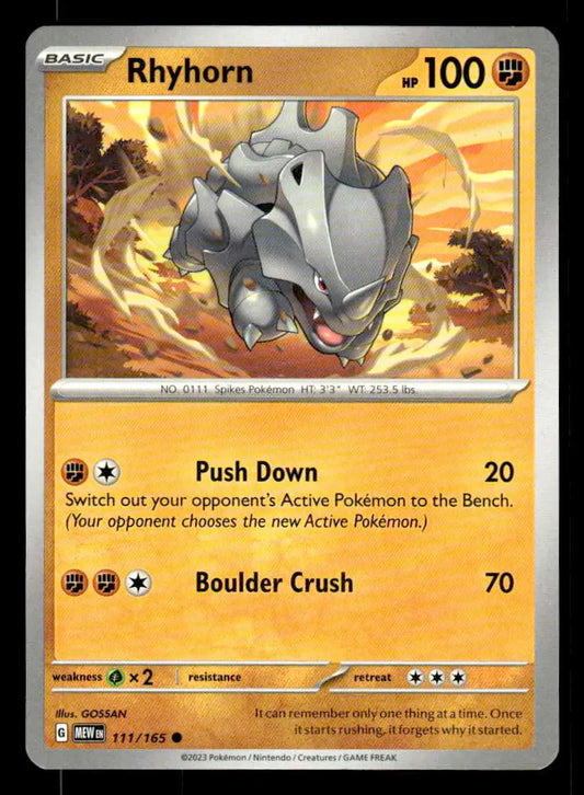 2023 Scarlet & Violet: 151 Rhyhorn #111/165 Base Common NM - Pokémon Card Single