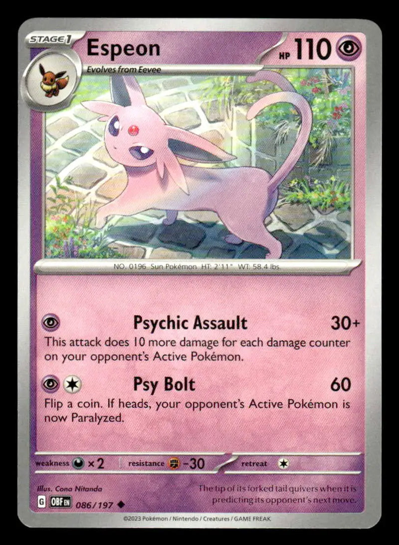 2023 Scarlet & Violet: Obsidian Flames Espeon #086/197 Base Uncommon NM - Pokémon Card Single