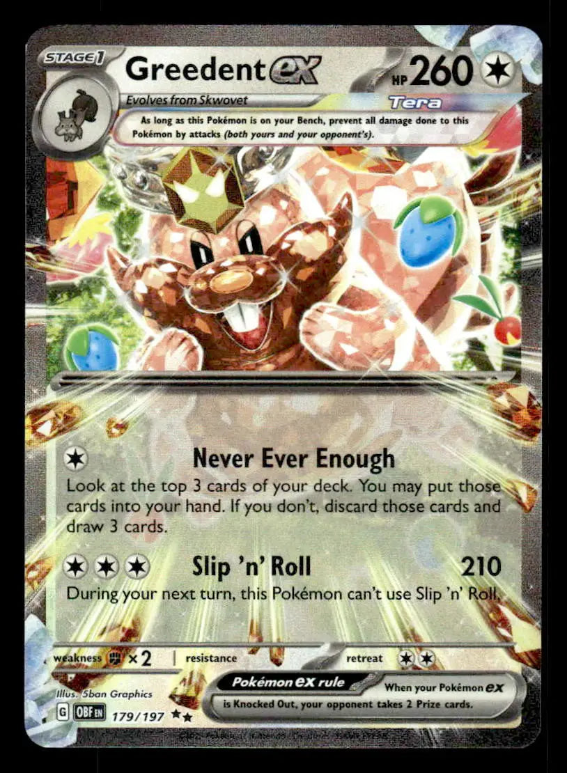 2023 Scarlet & Violet: Obsidian Flames Greedent ex #179/197 Foil Double Rare NM - Pokémon Card Single