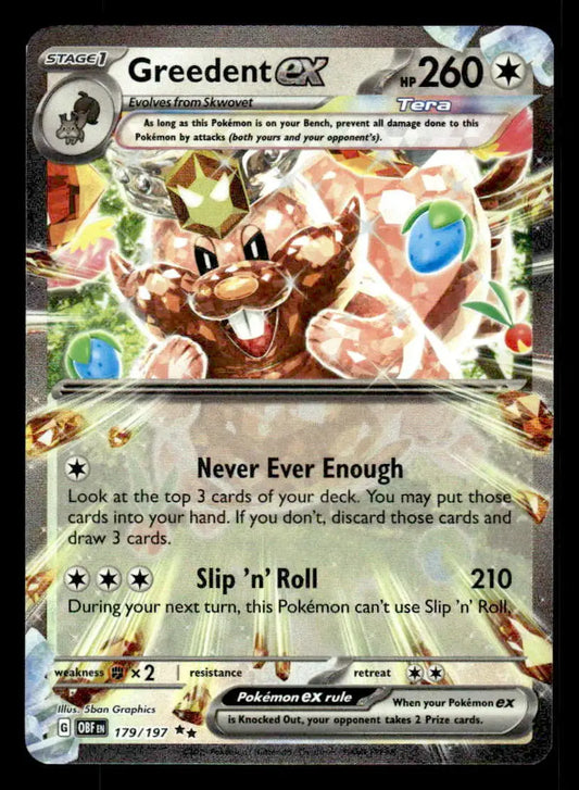 2023 Scarlet & Violet: Obsidian Flames Greedent ex #179/197 Foil Double Rare NM - Pokémon Card Single