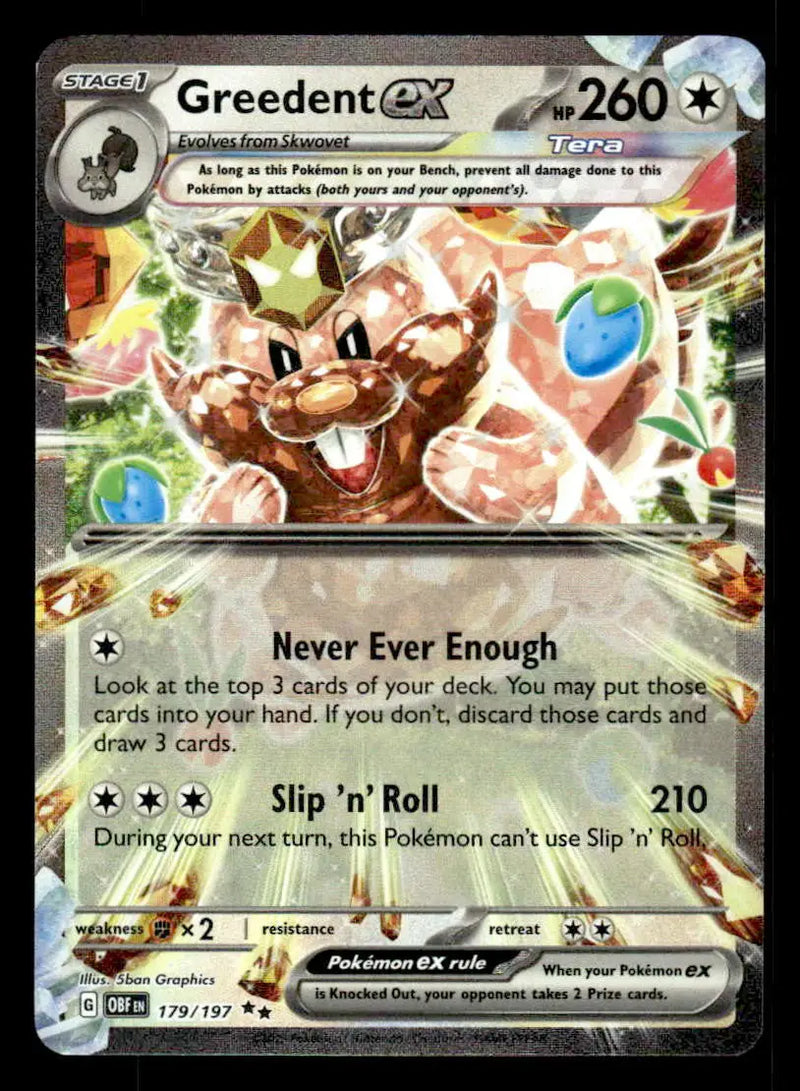 2023 Scarlet & Violet: Obsidian Flames Greedent ex #179/197 Foil Double Rare NM - Pokémon Card Single