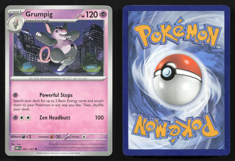2023 Scarlet & Violet: Obsidian Flames Grumpig #091/197 Regular Uncommon NM - Pokémon Card Single