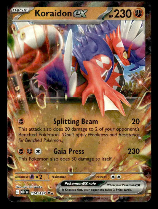 2023 Scarlet & Violet: Obsidian Flames Koraidon ex #124/197 Foil Double Rare NM - Pokémon Card Single