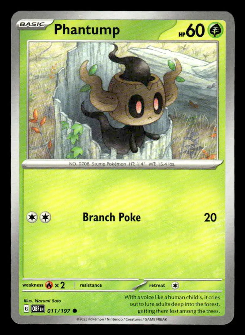 2023 Scarlet & Violet: Obsidian Flames Phantump #011/197 Base Common NM - Pokémon Card Single
