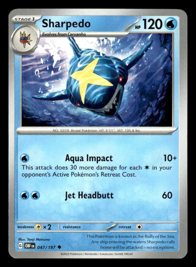 2023 Scarlet & Violet: Obsidian Flames Sharpedo #047/197 Base Uncommon NM - Pokémon Card Single