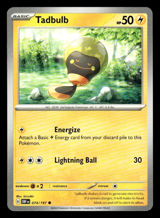 2023 Scarlet & Violet: Obsidian Flames Tadbulb #074/197 Base Common - Pokémon Card Single