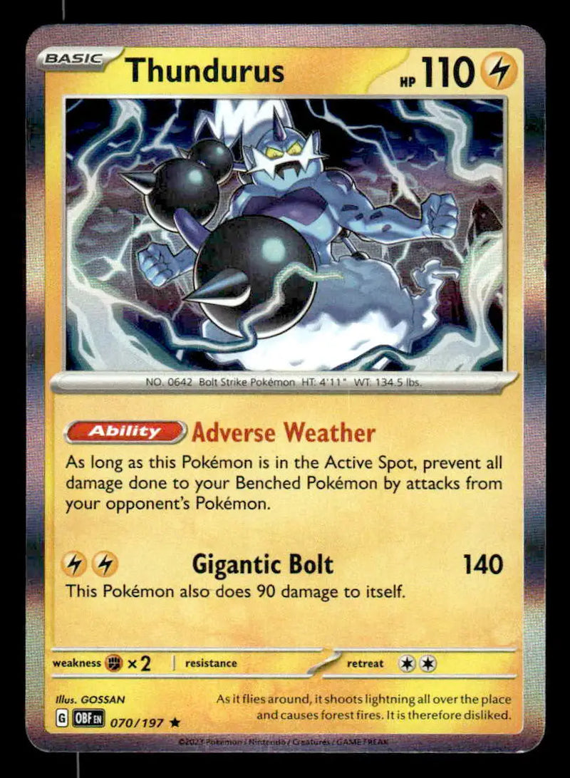 2023 Scarlet & Violet: Obsidian Flames #Thundurus 070/197 Holo Rare NM - Pokémon Card Single