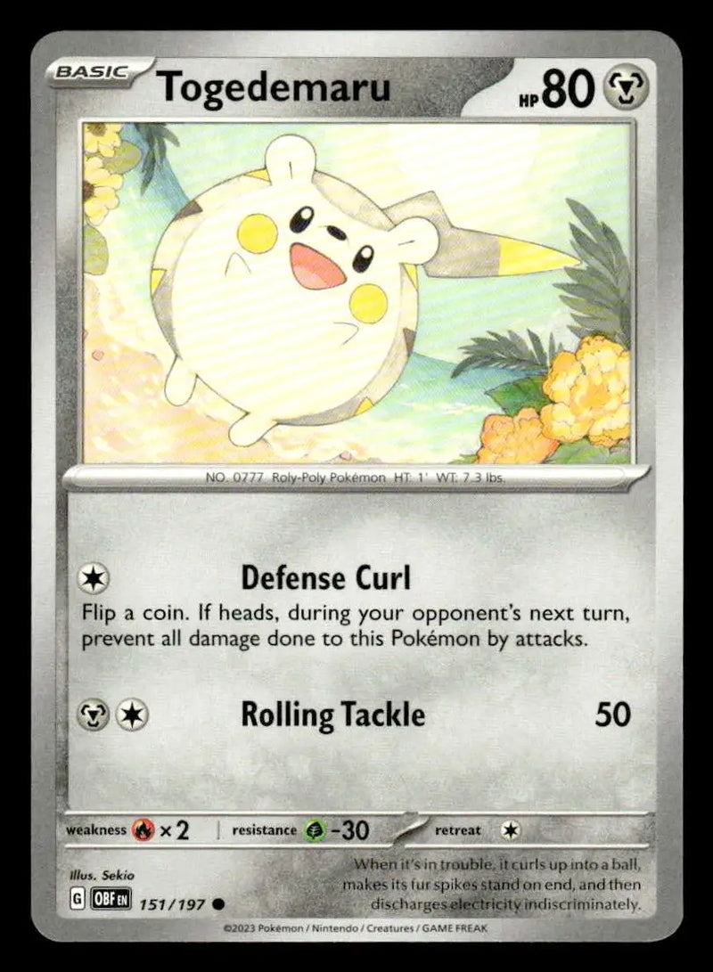2023 Scarlet & Violet: Obsidian Flames Togedemaru #151/197 Base Common - Pokémon Card Single