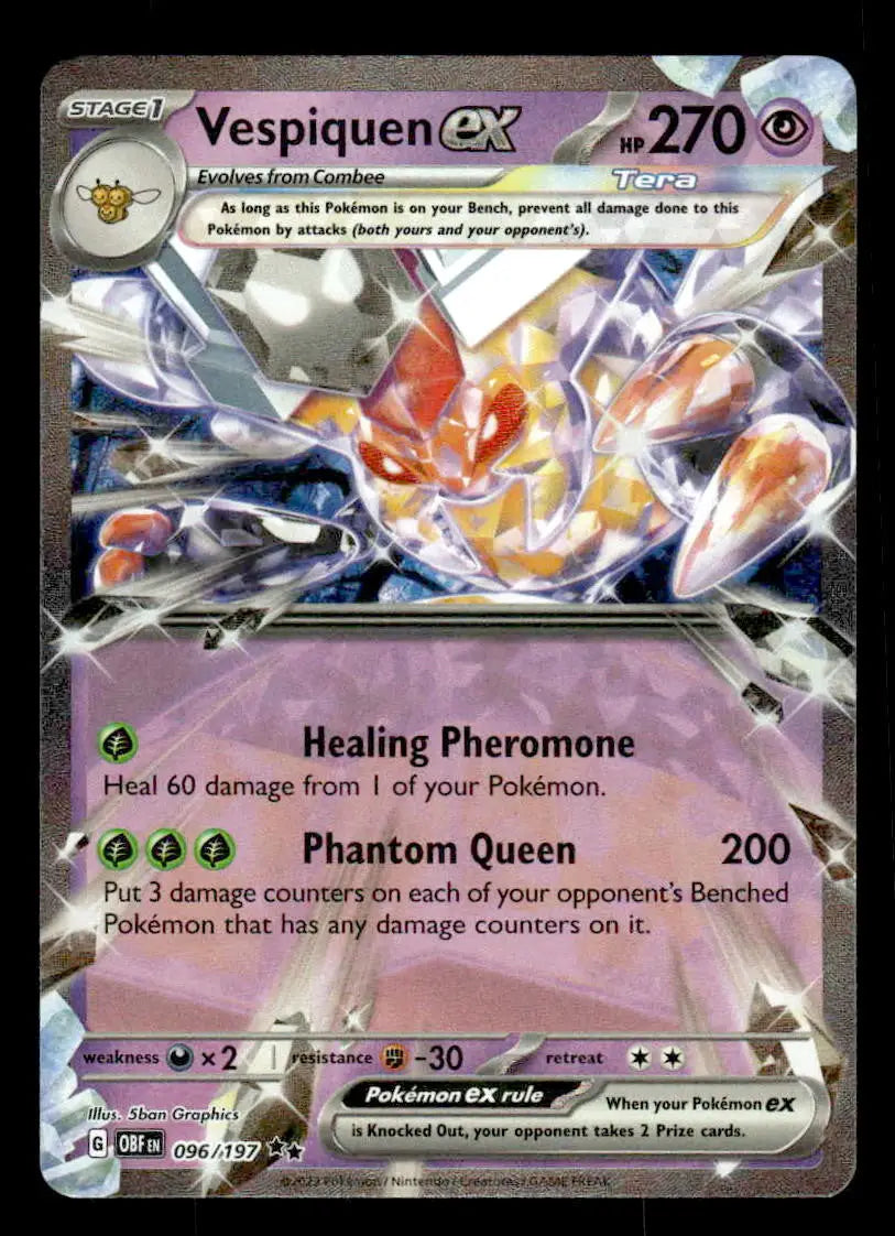2023 Scarlet & Violet: Obsidian Flames Vespiquen ex #096/197 Double Rare NM - Pokémon Card Single