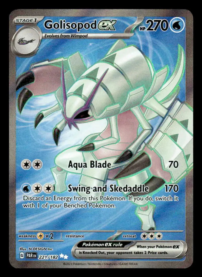 2023 Scarlet & Violet: Paradox Rift Golisopod ex #221/182 Foil Ultra Rare NM - Pokémon Card Single