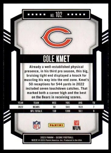 2023 Score #102 Cole Kmet NM Near Mint Bears ID:64966 - Football Card Single