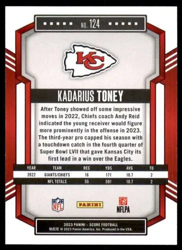 2023 Score #124 Kadarius Toney NM Near Mint Chiefs ID:64967 - Football Card Single
