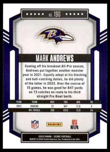 2023 Score #190 Mark Andrews NM Near Mint Ravens ID:64971 - Football Card Single