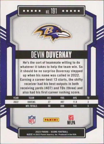 2023 Score #191 Devin Duvernay NM Near Mint Ravens ID:64972 - Football Card Single