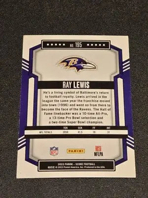 2023 Score #195 Ray Lewis - Football Card Single