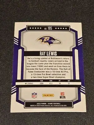 2023 Score #195 Ray Lewis - Football Card Single