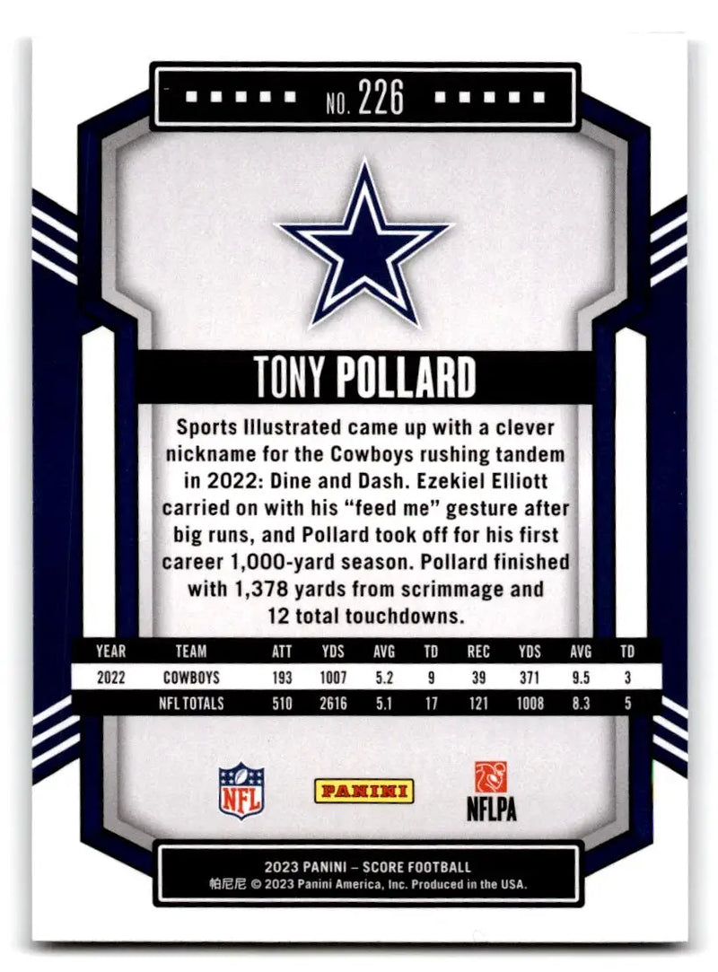 2023 Score #226 Tony Pollard - Football Card Single