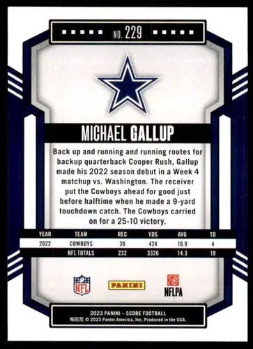 2023 Score #229 Michael Gallup NM Near Mint Cowboys ID:64974 - Football Card Single