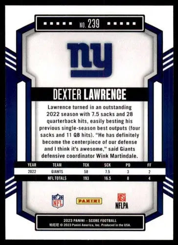 2023 Score #239 Dexter Lawrence NM Near Mint NY Giants ID:64975 - Football Card Single