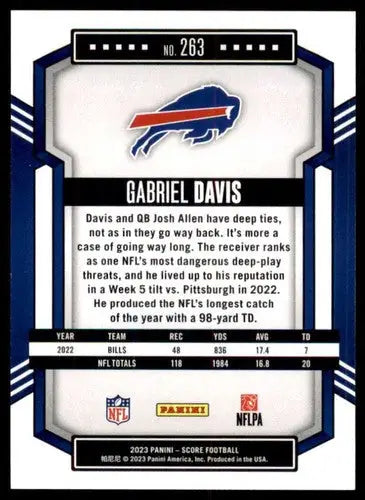 2023 Score #263 Gabriel Davis NM Near Mint Bills ID:64977 - Football Card Single