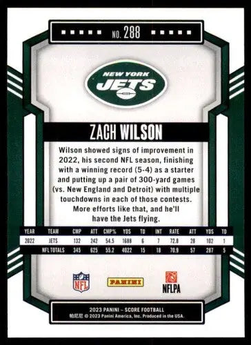 2023 Score #288 Zach Wilson NM Near Mint NY Jets ID:64980 - Football Card Single