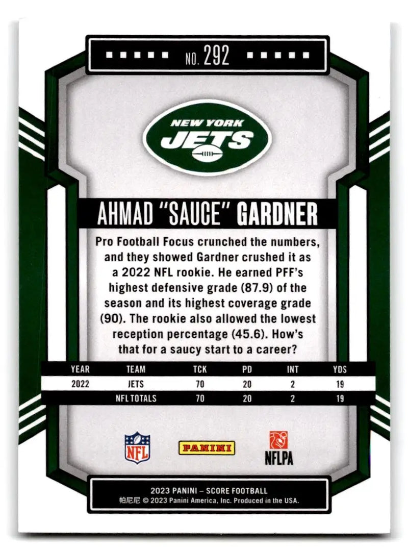 2023 Score #292 Ahmad ’Sauce’ Gardner - Football Card Single