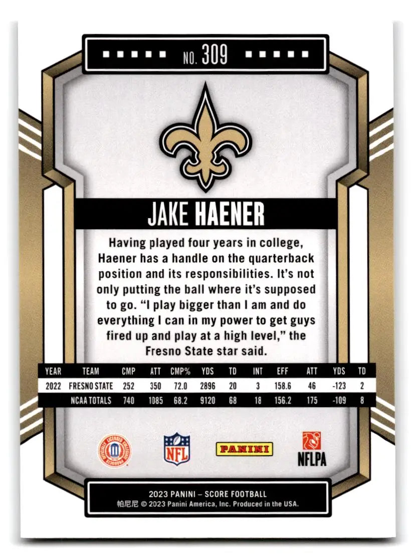 2023 Score #309 Jake Haener - Football Card Single