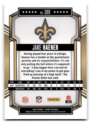 2023 Score #309 Jake Haener - Football Card Single