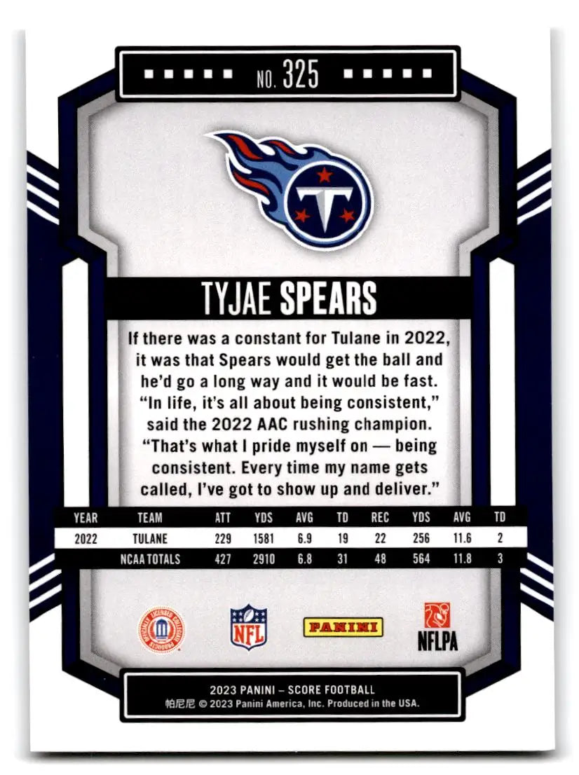 2023 Score #325 Tyjae Spears - Football Card Single
