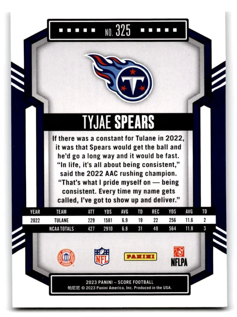 2023 Score #325 Tyjae Spears - Football Card Single