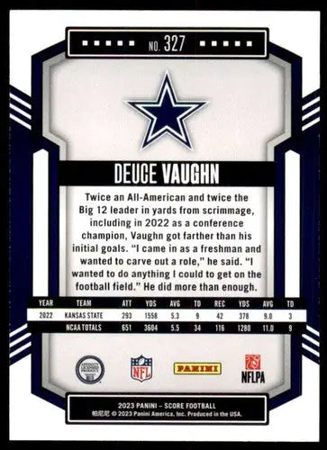 2023 Score #327 Deuce Vaughn NM Near Mint RC Rookie Cowboys ID:64985 - Football Card Single