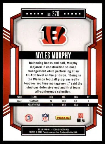 2023 Score #370 Myles Murphy NM Near Mint RC Rookie Bengals ID:64990 - Football Card Single