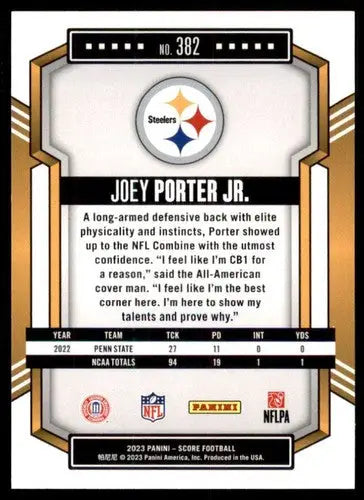 2023 Score #382 Joey Porter Jr. NM Near Mint RC Rookie Steelers ID:64991 - Football Card Single