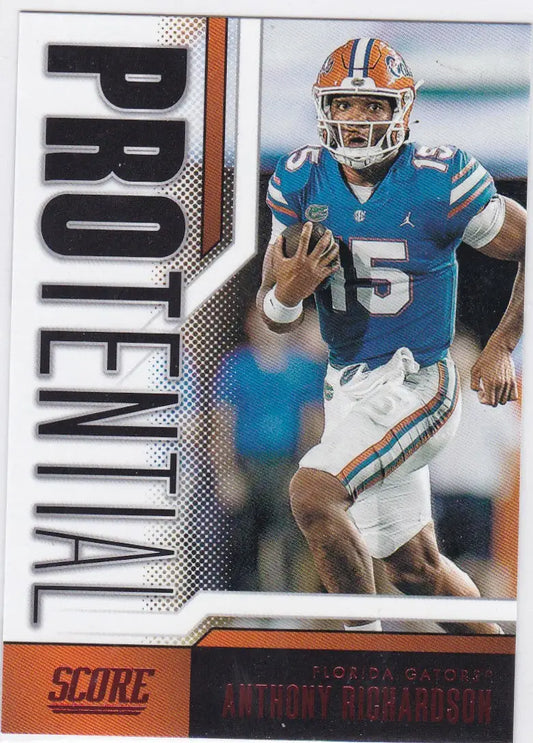 Football trading card of Anthony Richardson in red Protential Florida Gators uniform