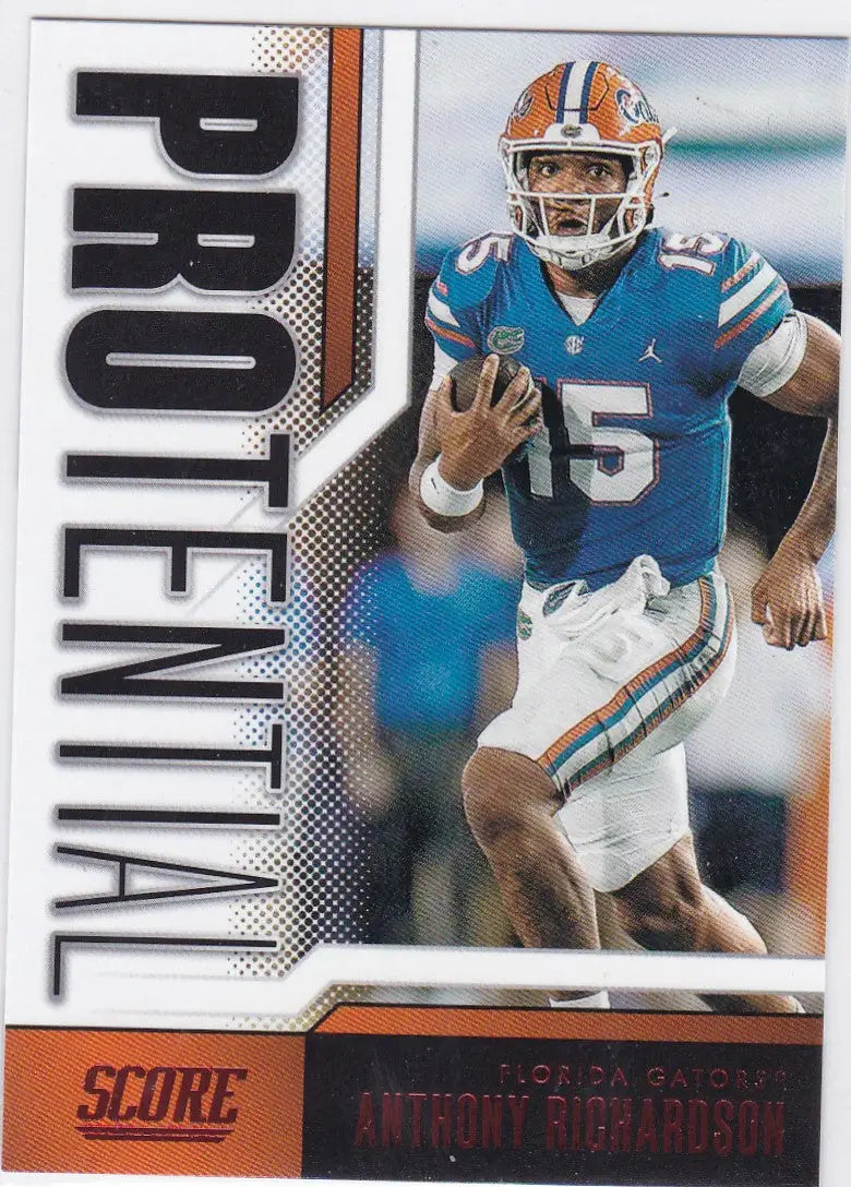 Football trading card of Anthony Richardson in red Protential Florida Gators uniform