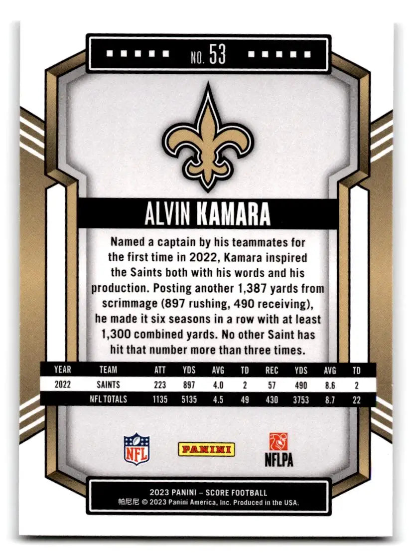2023 Score #53 Alvin Kamara - Football Card Single