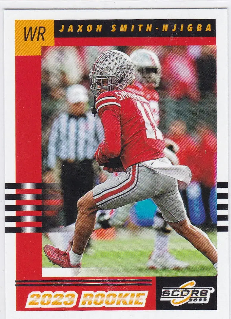Football trading card of Ohio State rookie Jaxon Smith-Njigba running with the ball