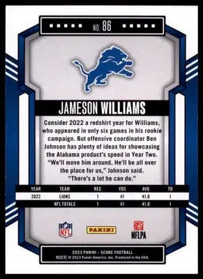 2023 Score Base Jameson Williams Detroit Lions 86 - Football Card Single