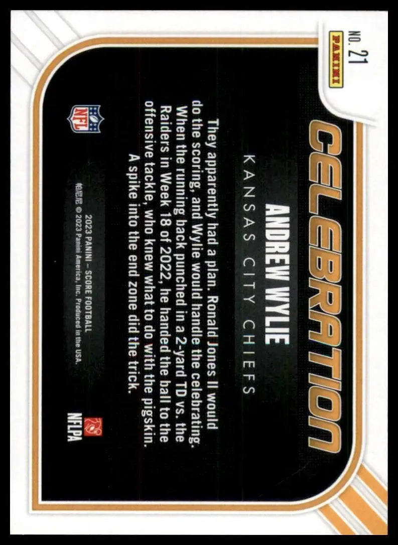 2023 Score Celebration Andrew Wylie #21 Kansas City Chiefs Football Card NFL - Football Card Single