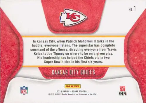 2023 Score Huddle Up #1 Kansas City Chiefs NM Near Mint Chiefs ID:64945 - Football Card Single