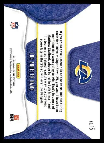 2023 Score Huddle Up #15 Los Angeles Rams NM Near Mint LA Rams ID:64947 - Football Card Single