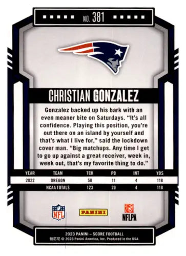 2023 Score Red #381 Christian Gonzalez NM Near Mint RC Rookie Patriots ID:64956 - Football Card Single