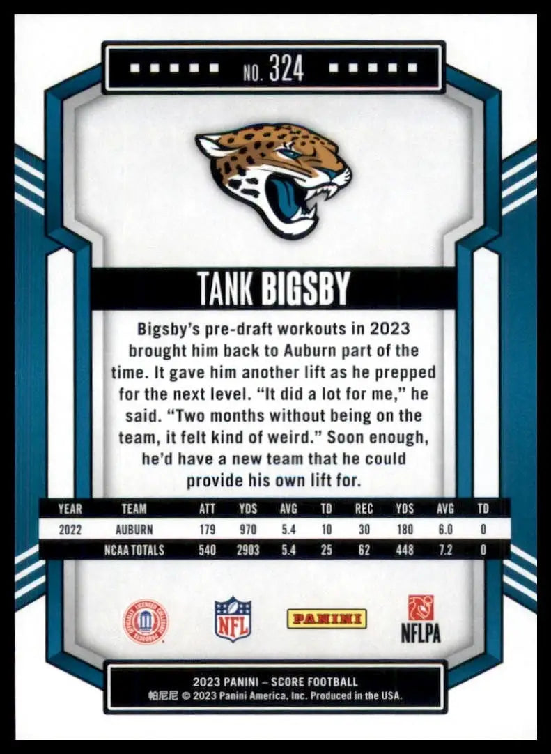 2023 Score Rookie Tank Bigsby #324 Rookie Jacksonville Jaguars Football Card NFL - Football Card Single