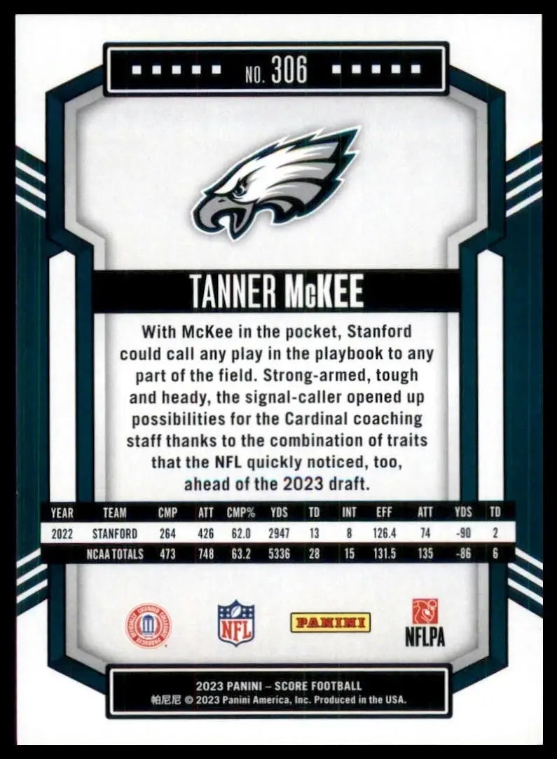 2023 Score Rookie Tanner McKee #306 Philadelphia Eagles Football Card NFL Sports - Football Card Single
