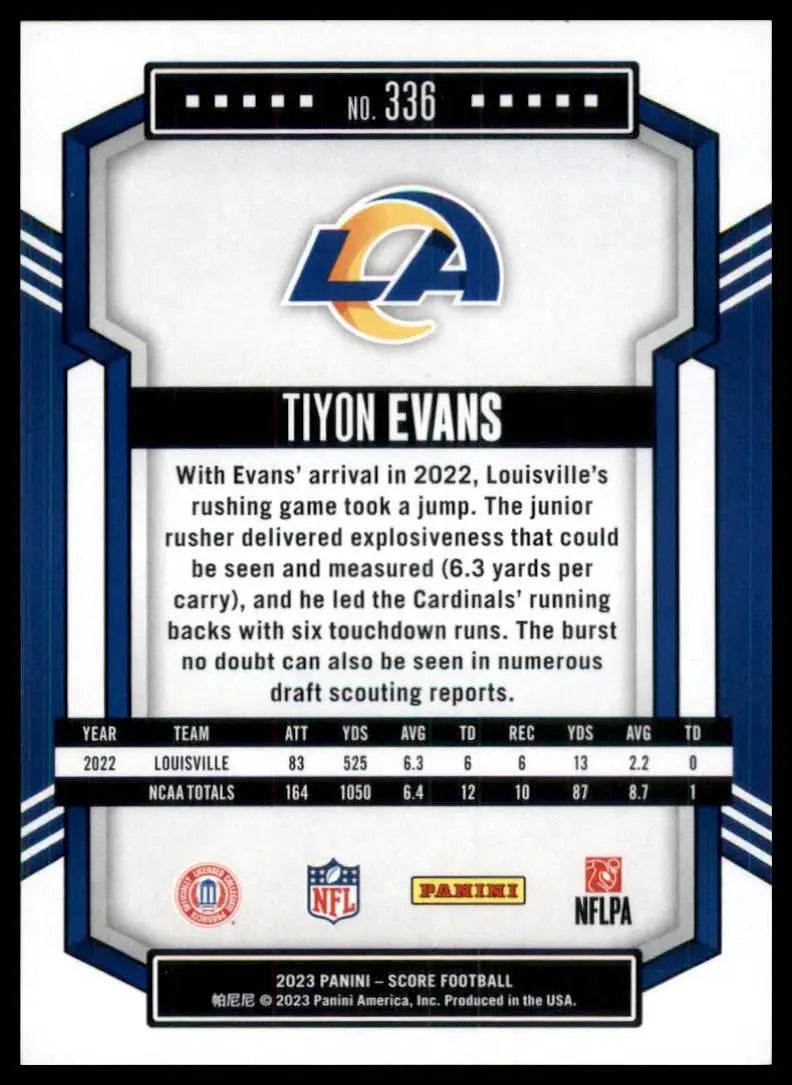2023 Score Rookie Tiyon Evans #336 Los Angeles Rams Football Card NFL Sports