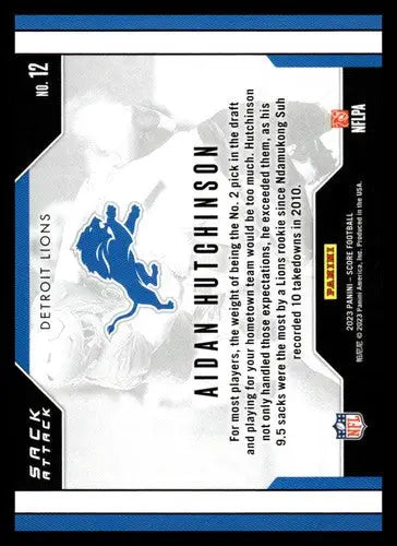 2023 Score Sack Attack #12 Aidan Hutchinson NM Near Mint Lions ID:64940 - Football Card Single