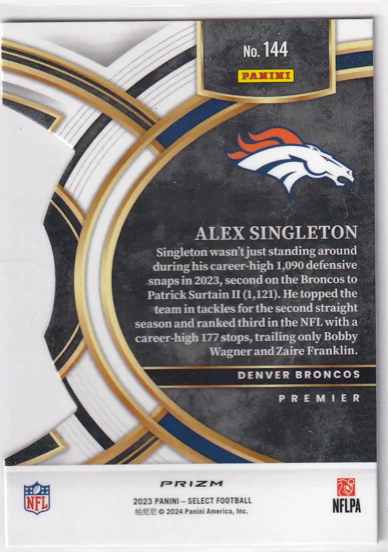 2023 SELECT #144 ALEX SINGLETON GREEN YELLOW DIE CUT- DENVER BRONCOS