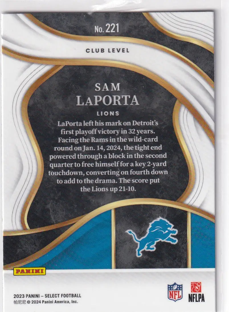 2023 SELECT #221 SAM LAPORTA CLUB LEVEL- DETROIT LIONS